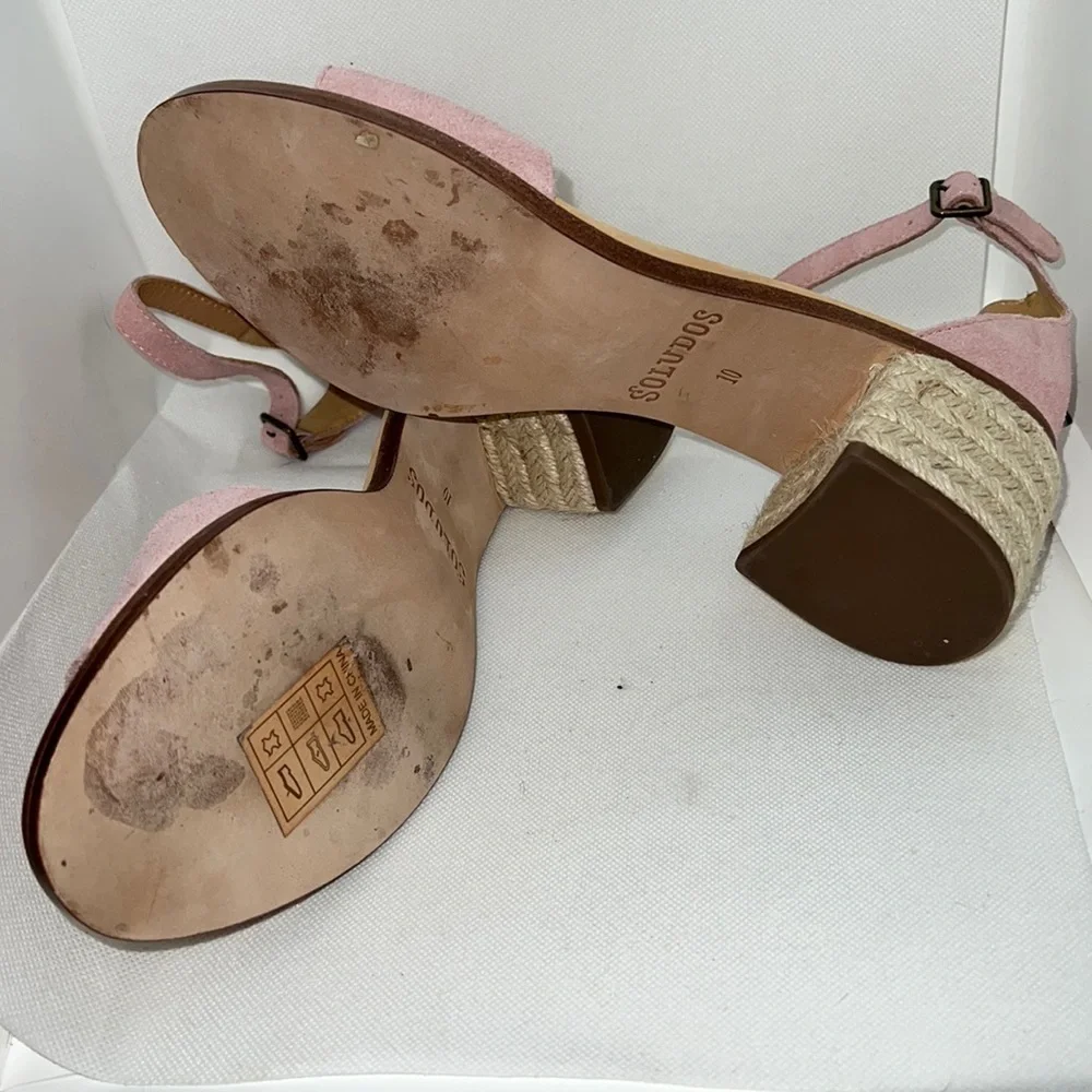 Soludos‎ Capri block heel espadrilles ankle strap blush pink suede sandals Sz 10
